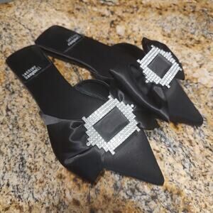 Jeffrey Campbell Black Satin Rhinestone Slip-On Mules Size 8.5